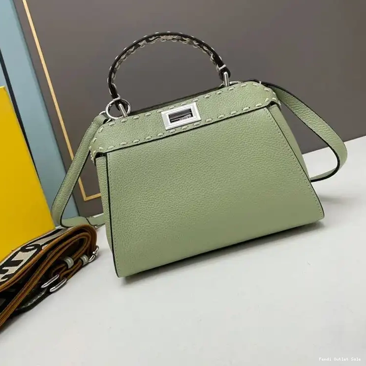 Green Peekaboo Fendi Calf Stitching Leather Bag In Mini Iconic 0506